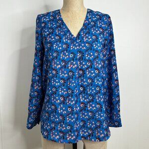 J. Crew Factory Blouse Blue Floral Paisley V-Neck Long Sleeve Top